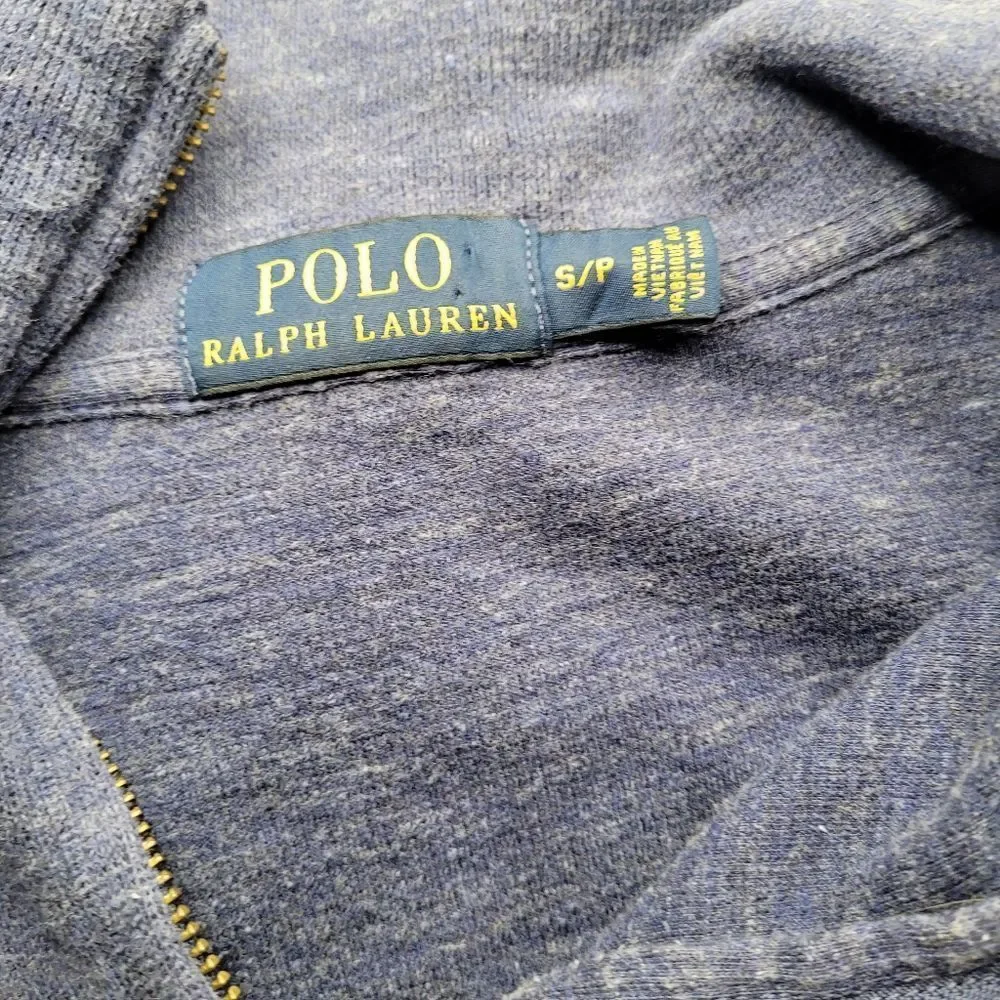 POLO Ralph Lauren Blue With Red Logo Long Sleeve V Neck Zip Up Sweater Pullover - Picture 8 of 11